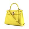 Hermes Kelly 28 cm handbag in yellow Lime Evergrain leather - 00pp thumbnail