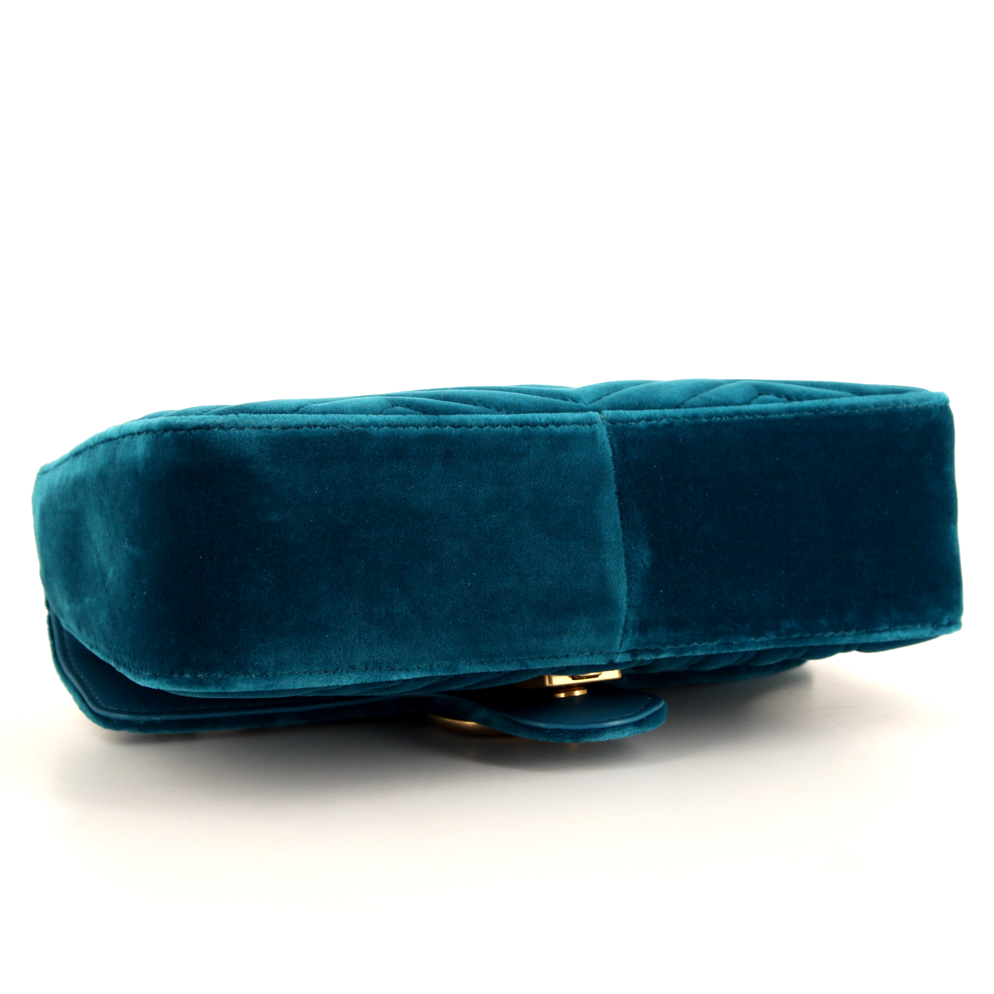 Sac bandoulière Gucci GG Marmont petit modèle en velours turquoise - Detail D5
