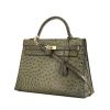 Hermes Kelly 32 cm handbag in green ostrich leather - 00pp thumbnail