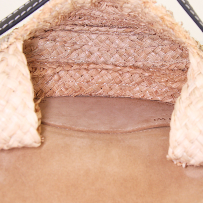 Borsa a tracolla Loewe Gate in pelle nera e rafia naturale - Detail D2