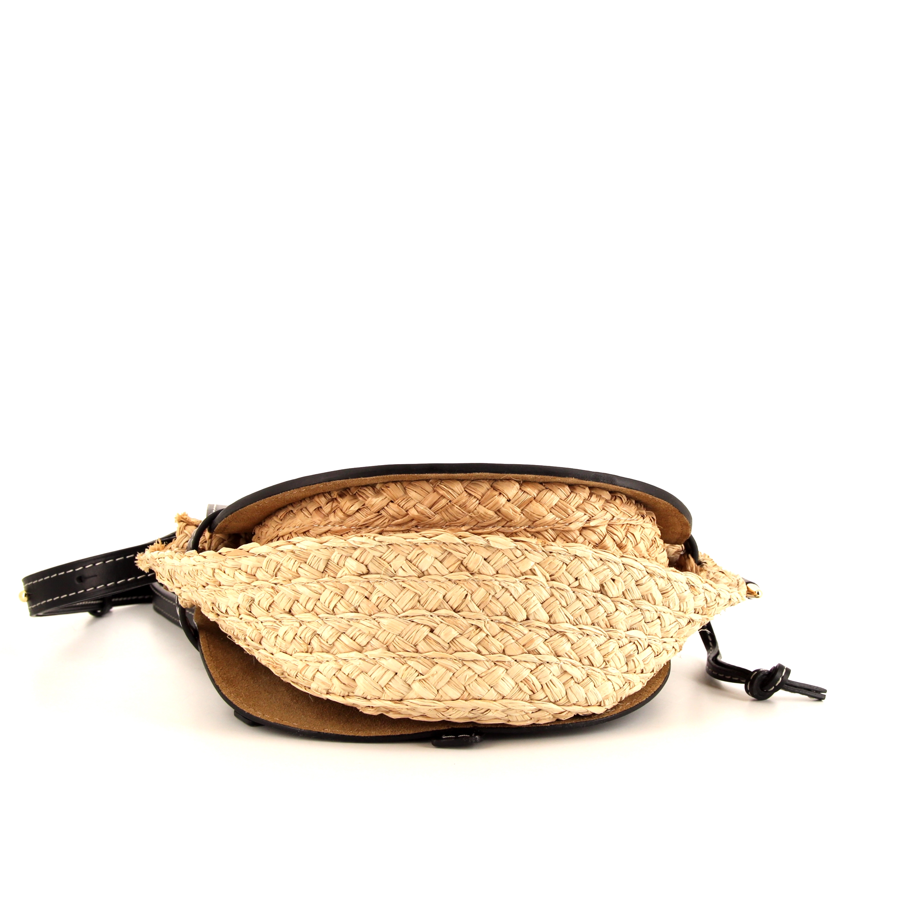 Loewe Gate shoulder bag in black leather and natural raphia - Detail D4