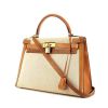 Hermes Kelly 32 cm handbag in beige canvas and gold Pecari leather - 00pp thumbnail
