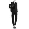 Shopping bag Saint Laurent Rive Gauche in tela nera e pelle nera - Detail D1 thumbnail