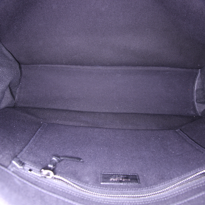 Shopping bag Saint Laurent Rive Gauche in tela nera e pelle nera - Detail D2