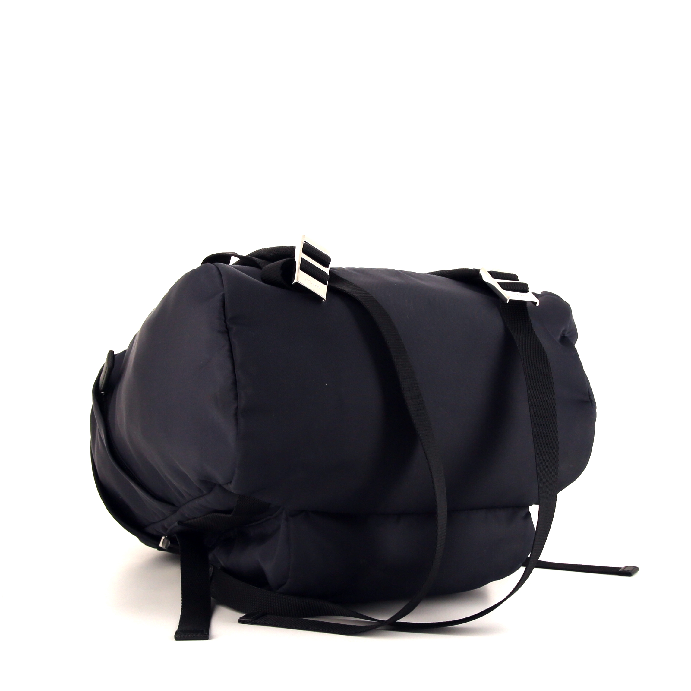 Sac à dos Prada Nylon Backpack en toile et cuir bleu-marine et noire - Detail D5