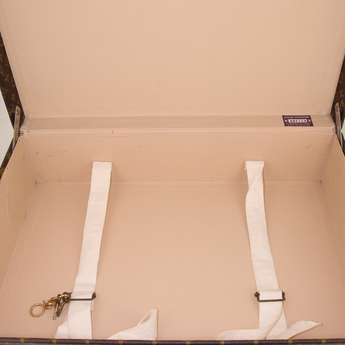 Louis Vuitton Bisten 60 rigid suitcase in brown monogram canvas and natural leather - Detail D2
