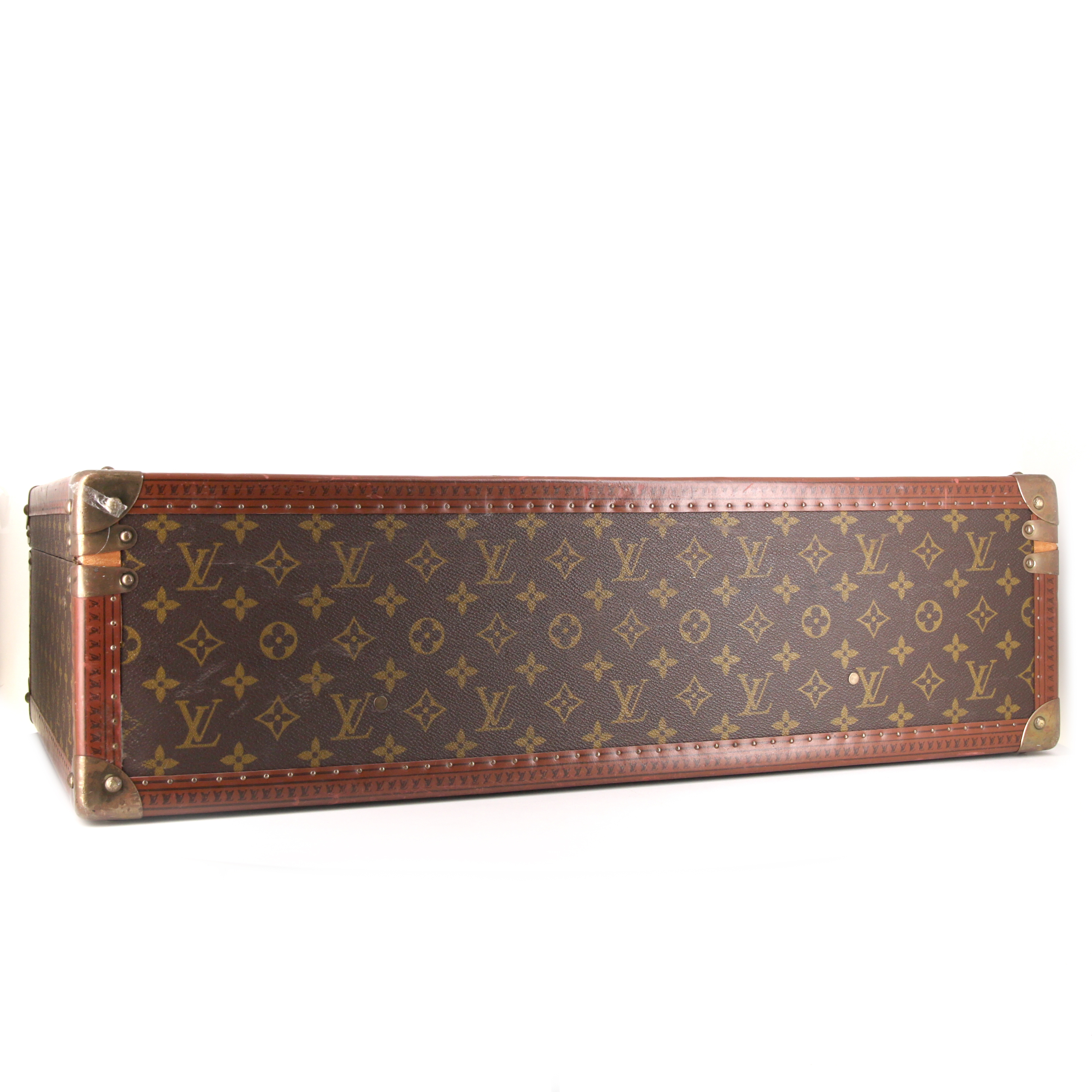 Louis Vuitton Bisten 60 rigid suitcase in brown monogram canvas and natural leather - Detail D4