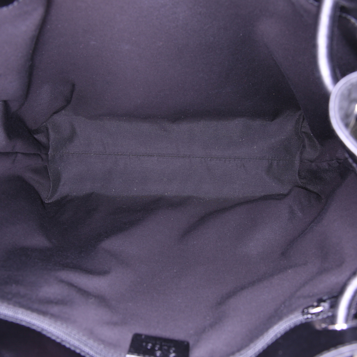 Sac cabas Gucci en toile monogram noire et cuir noir - Detail D2