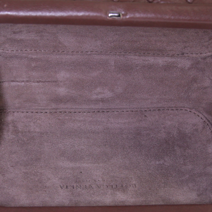Pochette Bottega Veneta Knot in pelle intrecciata marrone - Detail D2