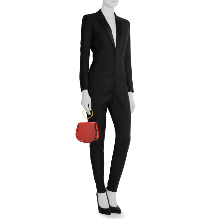 Chloé Nile shoulder bag in red leather and red suede - Detail D1