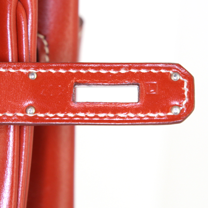 Bolso de mano Hermes Birkin 40 cm en cuero box rojo Pompéi - Detail D4