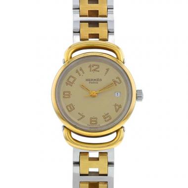 Reloj Hermès Pullman de oro chapado y acero Circa  1990
