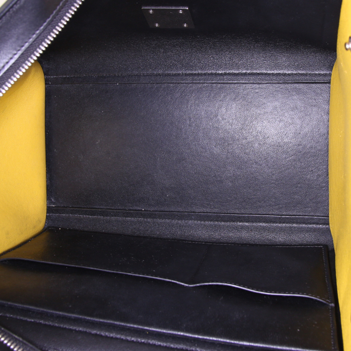 Bolso de mano Celine Trapeze modelo mediano en cuero tricolor beige, amarillo y negro - Detail D3