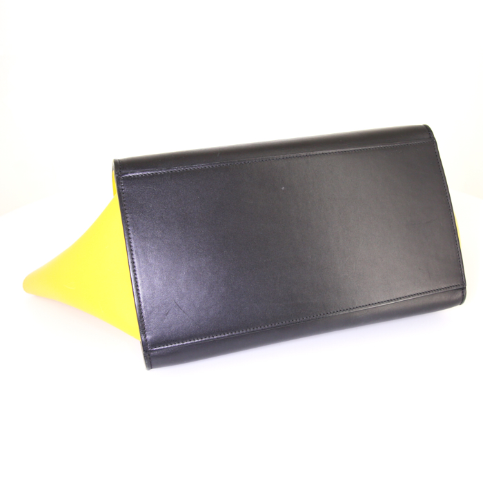 Sac à main Celine Trapeze moyen modèle en cuir tricolore beige jaune et noir - Detail D5