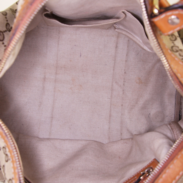 Gucci Boston handbag in grey monogram canvas and brown leather - Detail D3