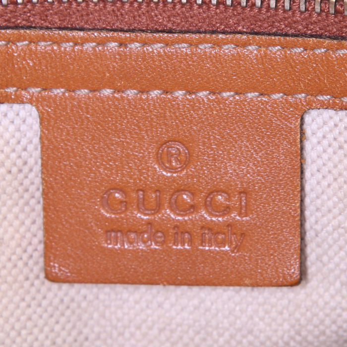 Sac à main Gucci Boston en toile monogram grise et cuir marron - Detail D4