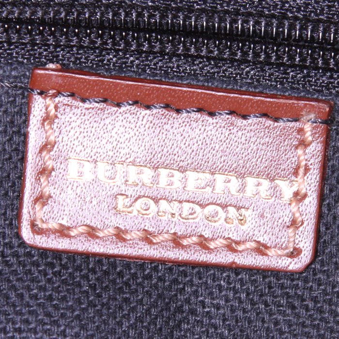 Sac à main Burberry en toile Haymarket et cuir marron - Detail D3