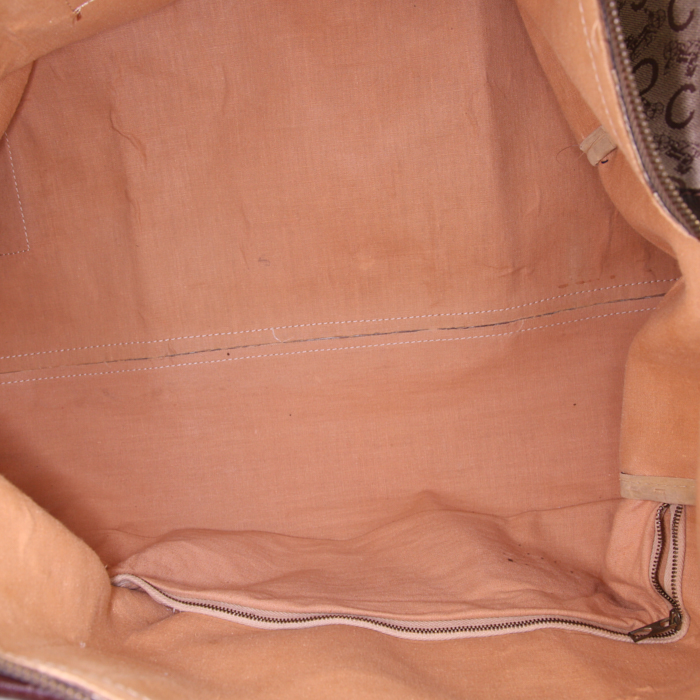 Sac 24 heures Celine en toile monogram enduite beige et cuir marron - Detail D2
