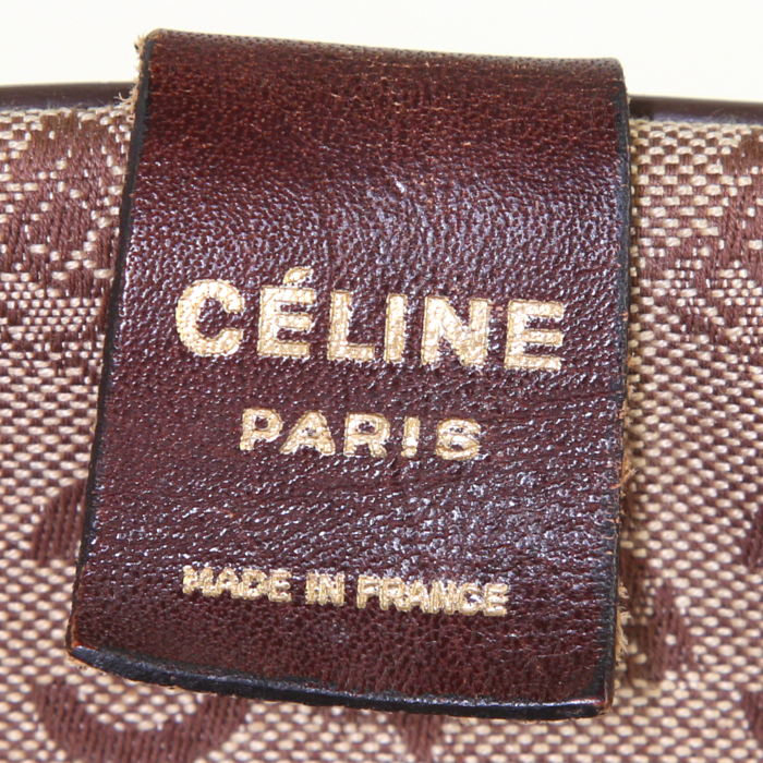 Sac 24 heures Celine en toile monogram enduite beige et cuir marron - Detail D3