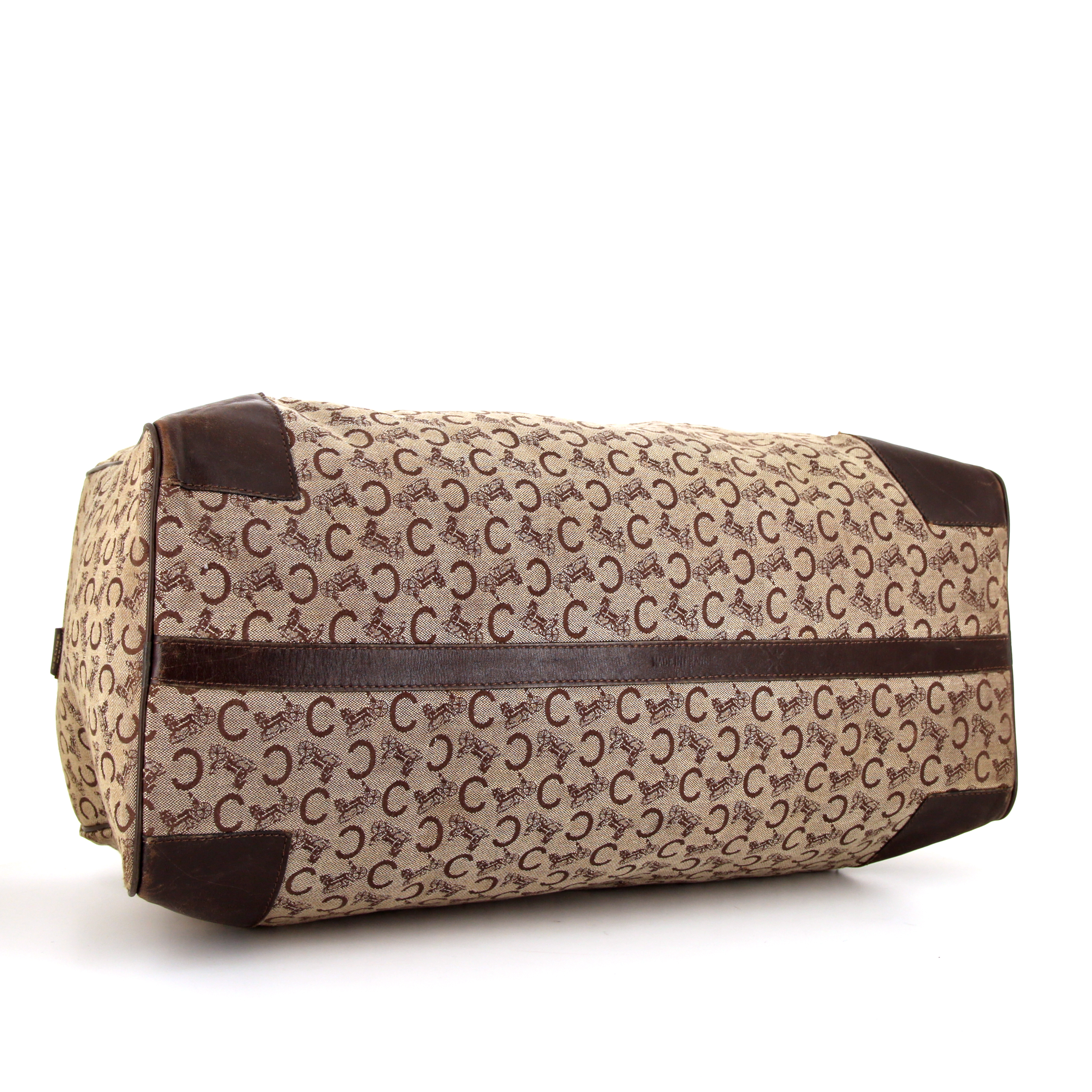 Sac 24 heures Celine en toile monogram enduite beige et cuir marron - Detail D4