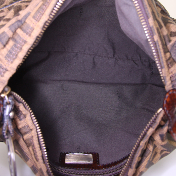 Fendi Chef handbag in brown bicolor logo canvas and brown patent leather - Detail D2