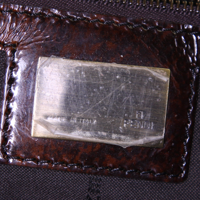 Borsa Fendi Chef in tela siglata bicolore marrone e pelle verniciata marrone - Detail D3