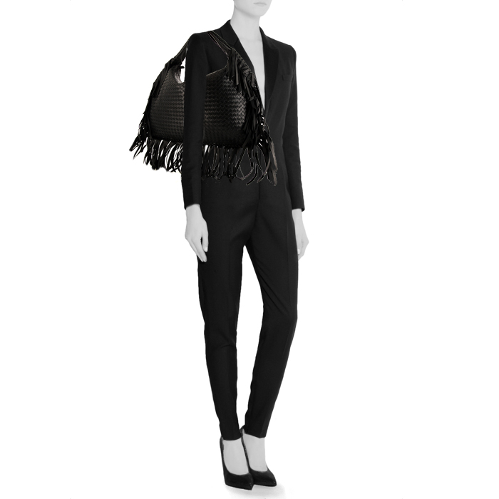 Borsa Bottega Veneta Veneta modello grande in pelle intrecciata nera - Detail D1