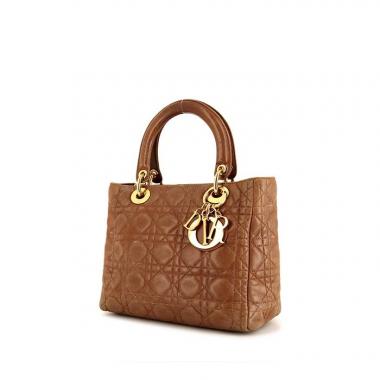 Sac à main Dior Lady Dior moyen modèle en cuir cannage marron