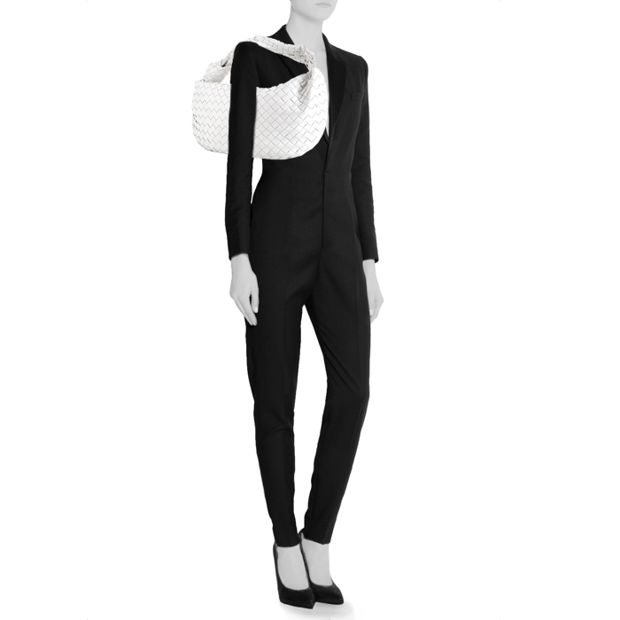 Borsa Bottega Veneta BV Jodie in pelle intrecciata bianca - Detail D1