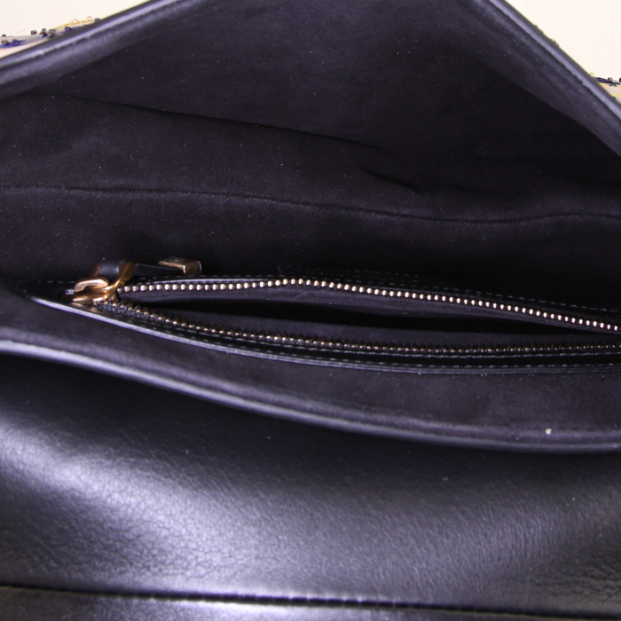 Sac à main Dior Saddle KaléiDiorscopic en cuir multicolore blanc jaune et bleu et cuir noir - Detail D2