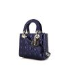 Dior Mini Lady Dior shoulder bag in metallic blue leather cannage - 00pp thumbnail