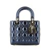 Sac bandoulière Dior Mini Lady Dior en cuir cannage bleu métallisé - 360 thumbnail