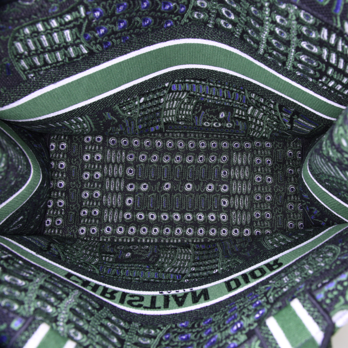 Shopping bag Dior Book Tote in tela verde nera e bianca con motivo - Detail D2