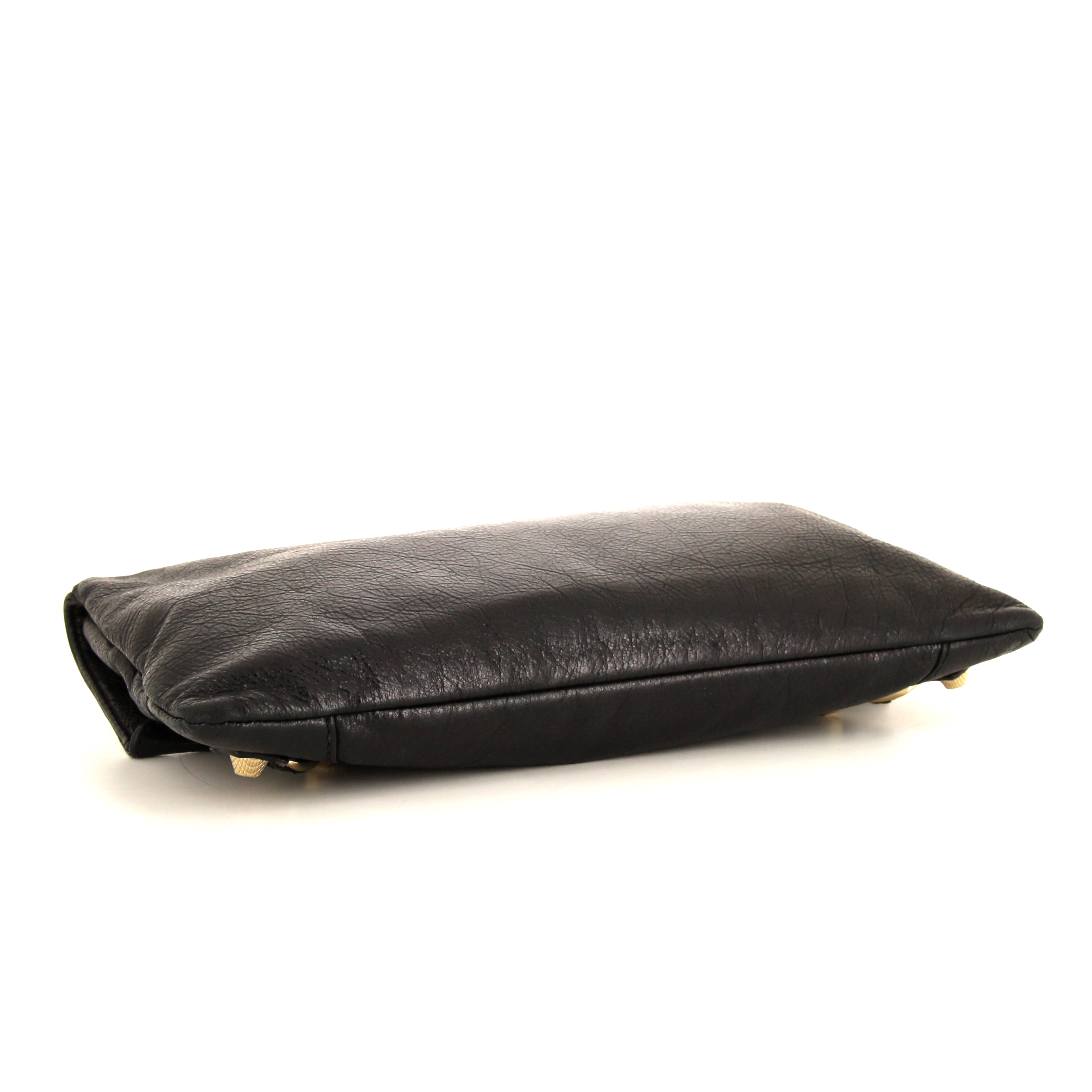 Pochette Balenciaga Fold en cuir noir - Detail D4