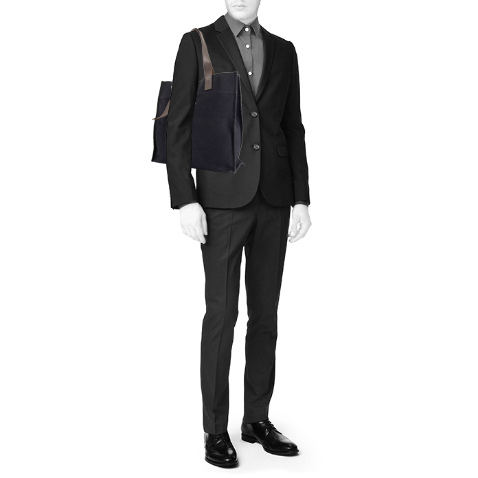 Shopping bag Hermès Etriviere - Belt in tela blu e pelle marrone - Detail D1