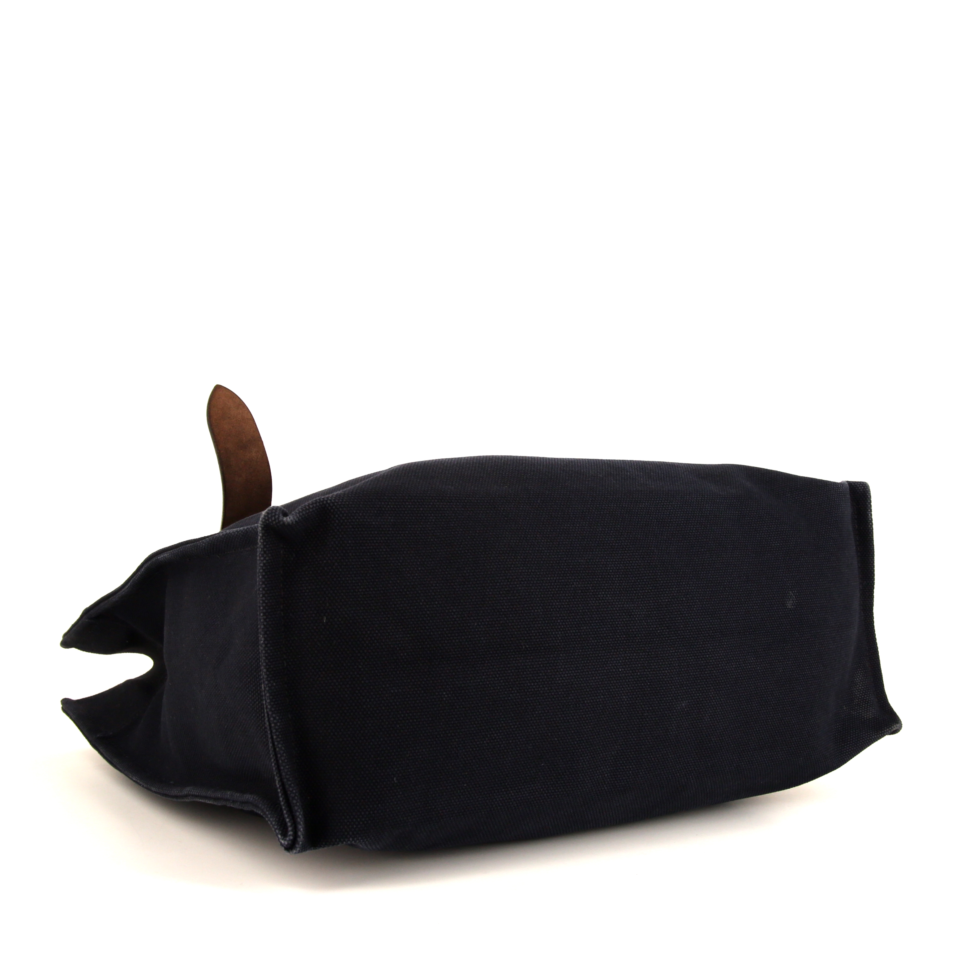 Sac cabas Hermès Etriviere - Belt en toile bleue et cuir marron - Detail D4