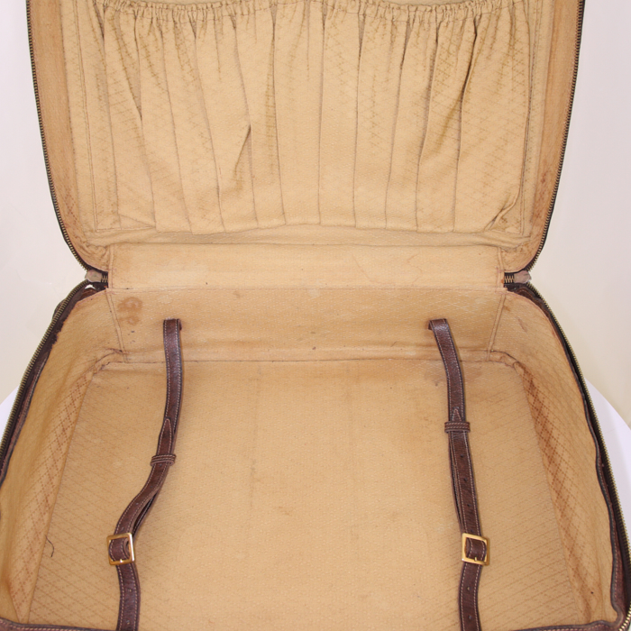 Sac de voyage Gucci en toile rouge et verte et cuir marron - Detail D3