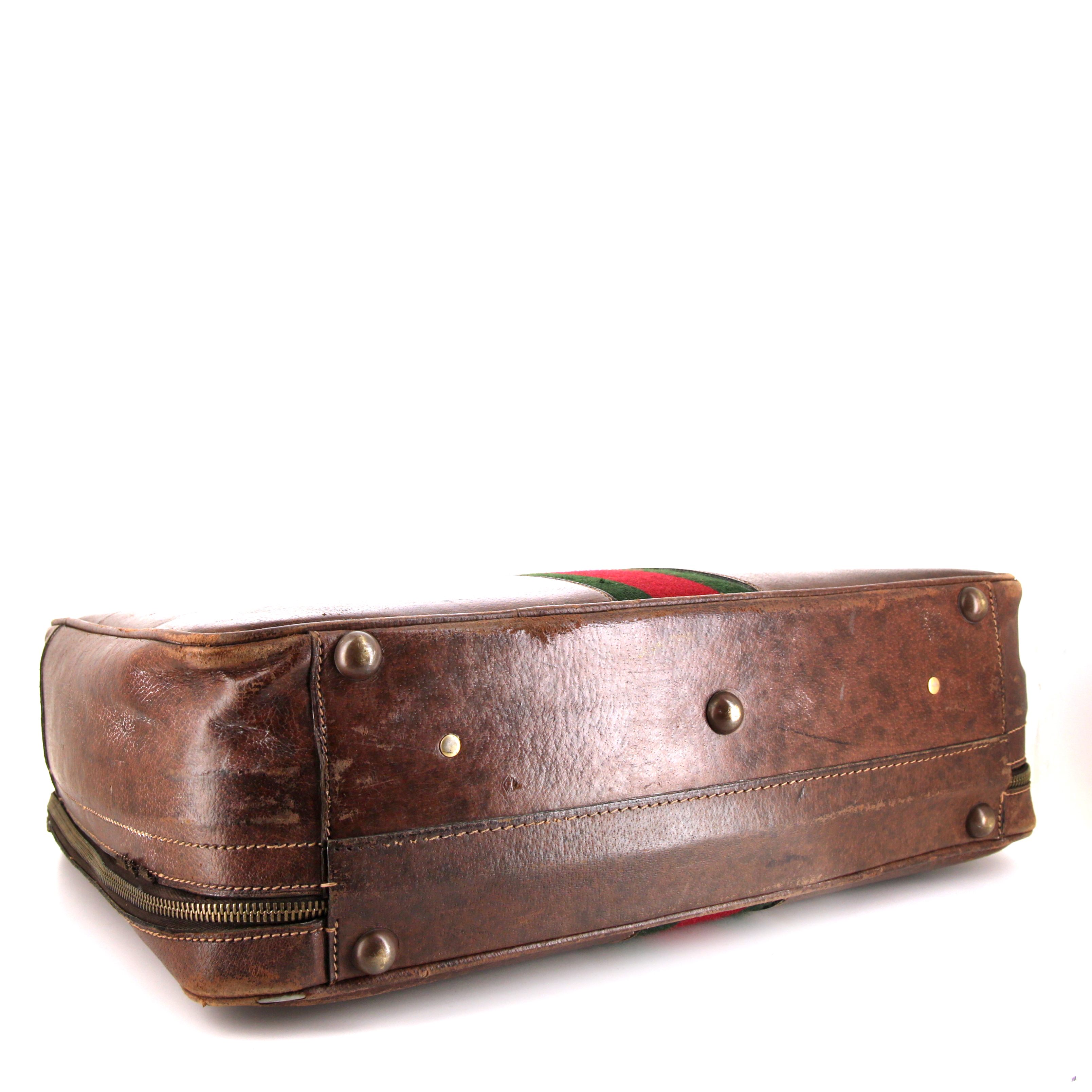 Sac de voyage Gucci en toile rouge et verte et cuir marron - Detail D5