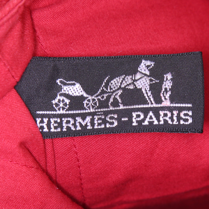 Hermès Amedaba shopping bag in red canvas and natural leather - Detail D4