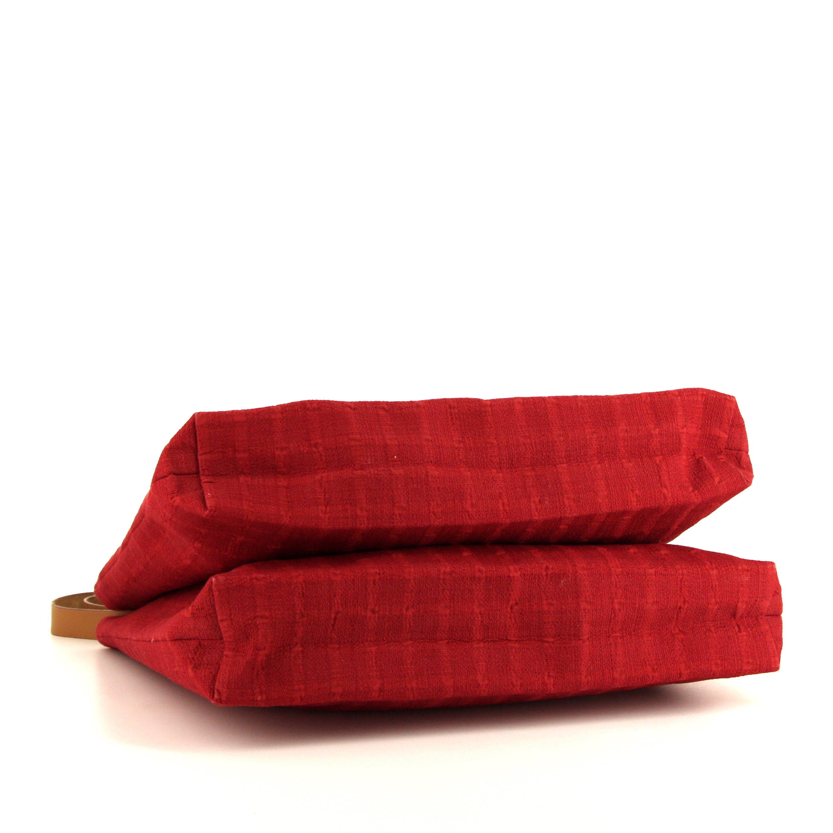 Hermès Amedaba shopping bag in red canvas and natural leather - Detail D5
