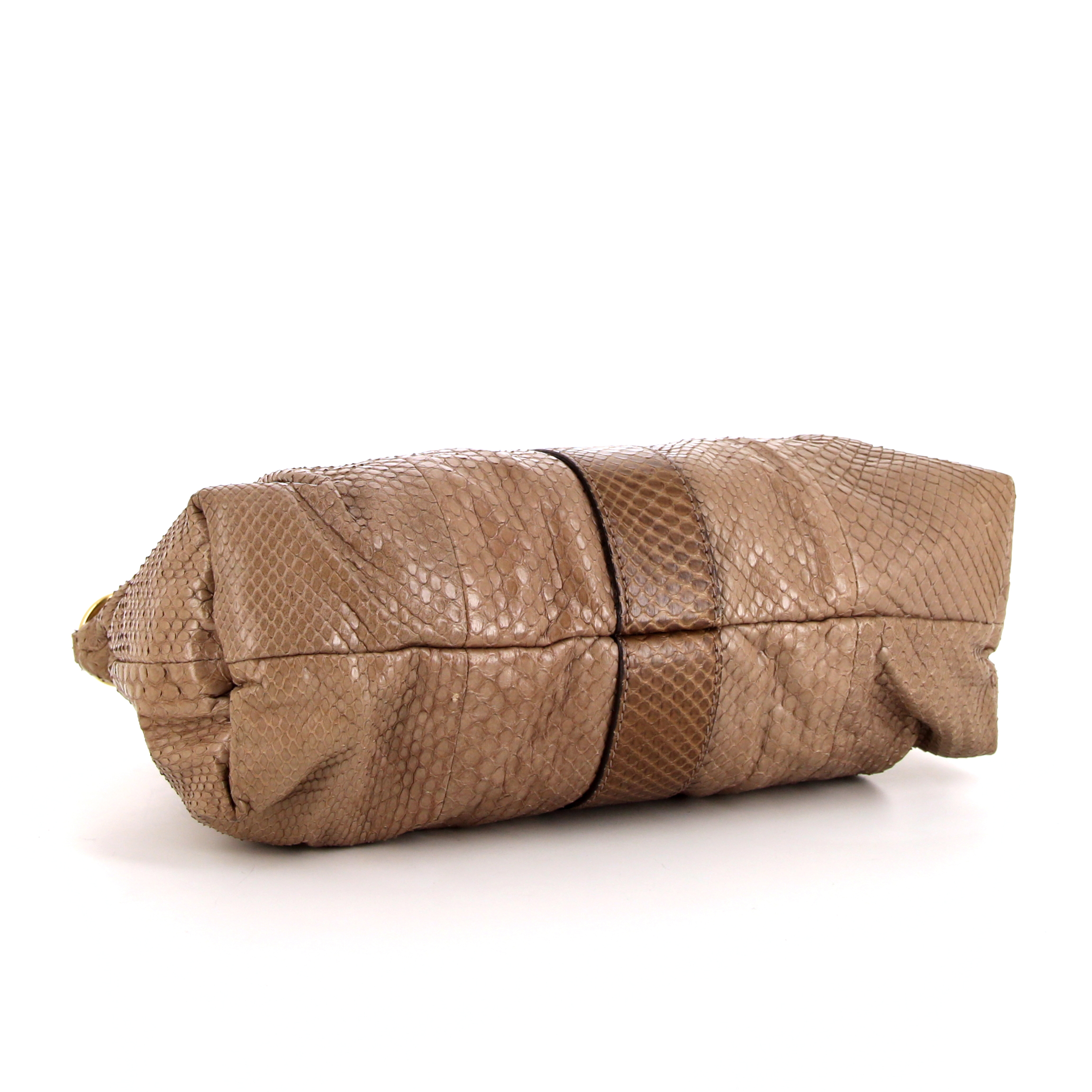 Bolso de mano Chloé June en piel de pitón beige y marrón - Detail D4