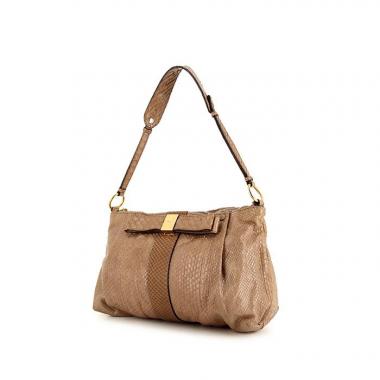 Bolso de mano Chloé June en piel de pitón beige y marrón