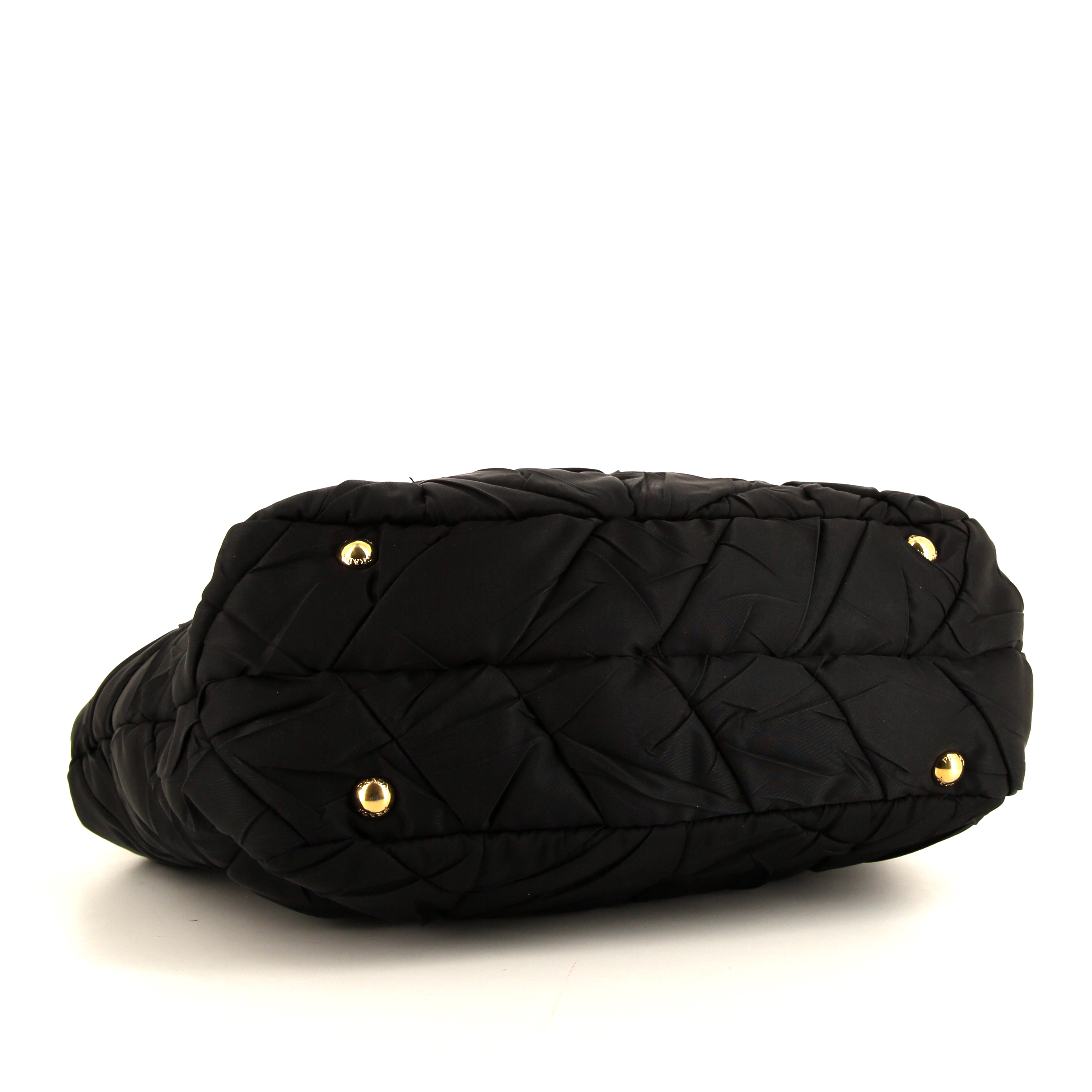 Prada Nylon handbag in black quilted canvas and black leather - Detail D4