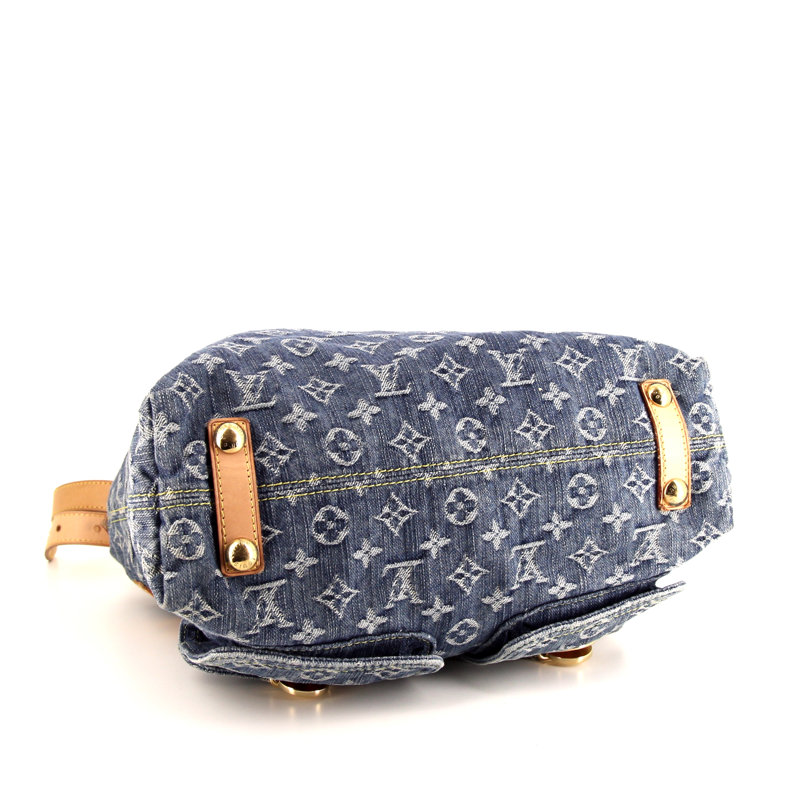 Borsa a tracolla Louis Vuitton Baggy modello grande in tela denim monogram blu e pelle naturale - Detail D4