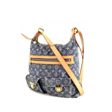 Borsa a tracolla Louis Vuitton Baggy modello grande in tela denim monogram blu e pelle naturale
