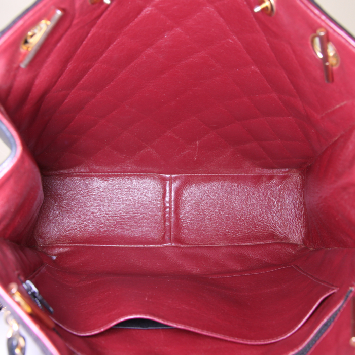 Shopping bag Chanel Vintage in tela e pelle nera - Detail D2