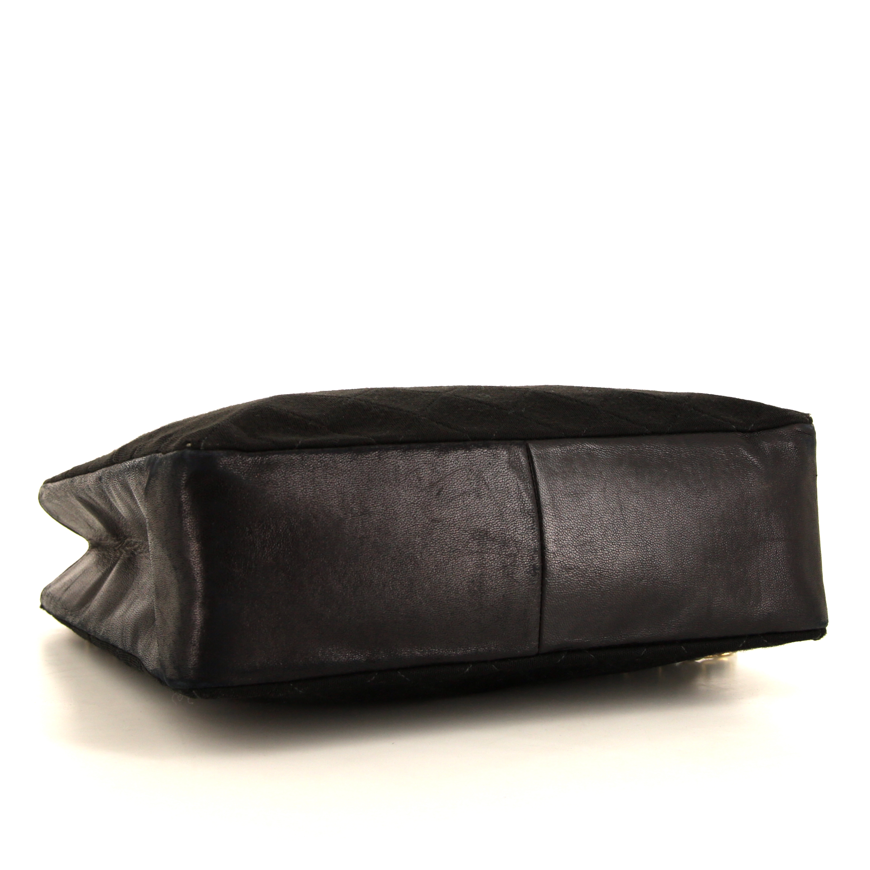 Sac cabas Chanel Vintage en toile et cuir noire - Detail D4