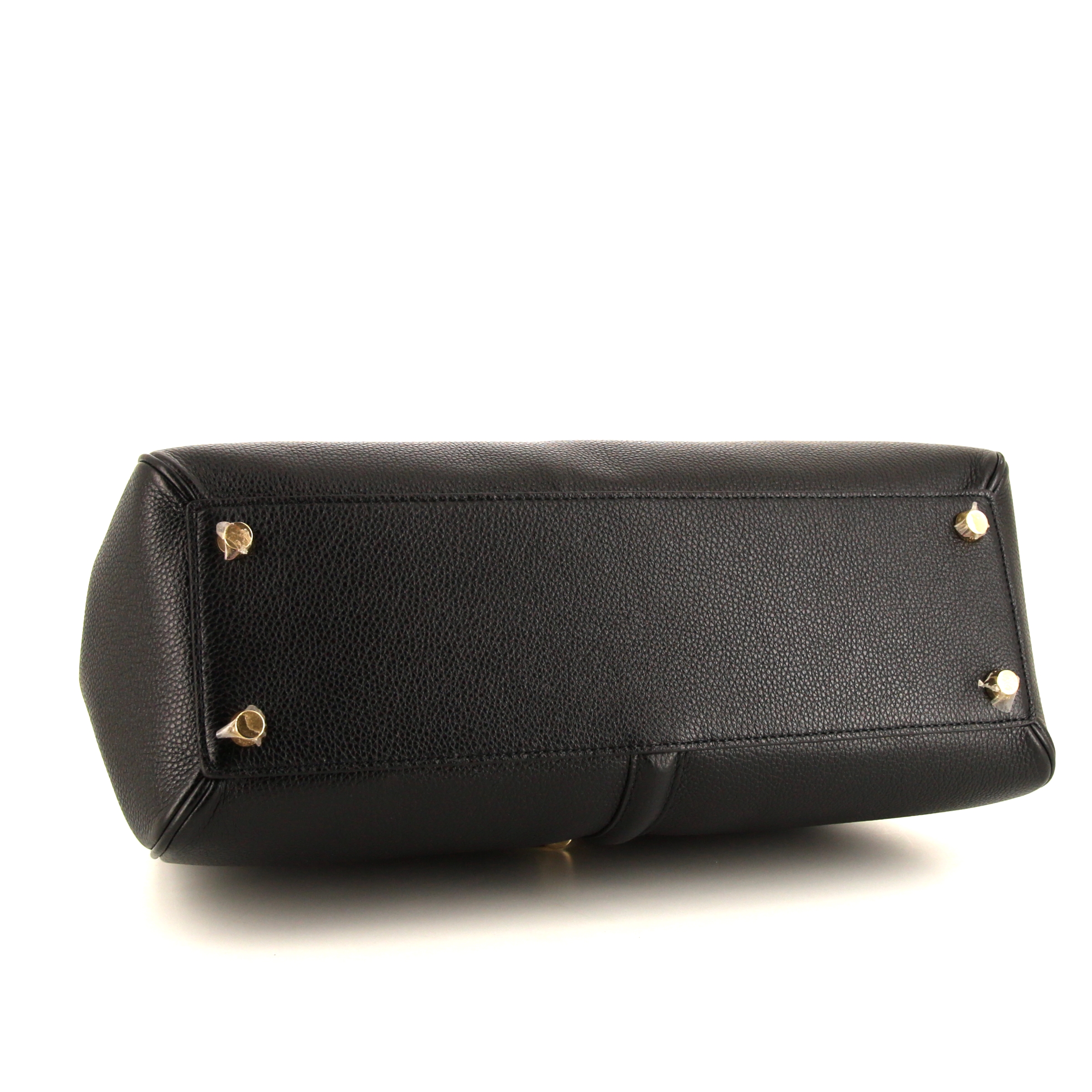 Celine 16 medium model shoulder bag in black grained leather - Detail D5