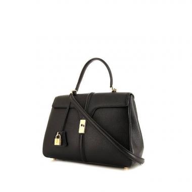 Sac bandoulière Celine 16 moyen modèle en cuir grainé noir