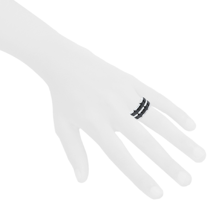 Sortija flexible Chanel Ultra modelo grande en oro blanco y cerámica negra - Detail D1